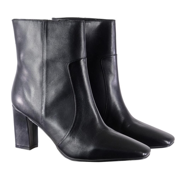 NEW J.CREW Booties Boots Mid-Calf Black Leather Sz. 11 Square Toe Side Zip - Picture 4 of 8